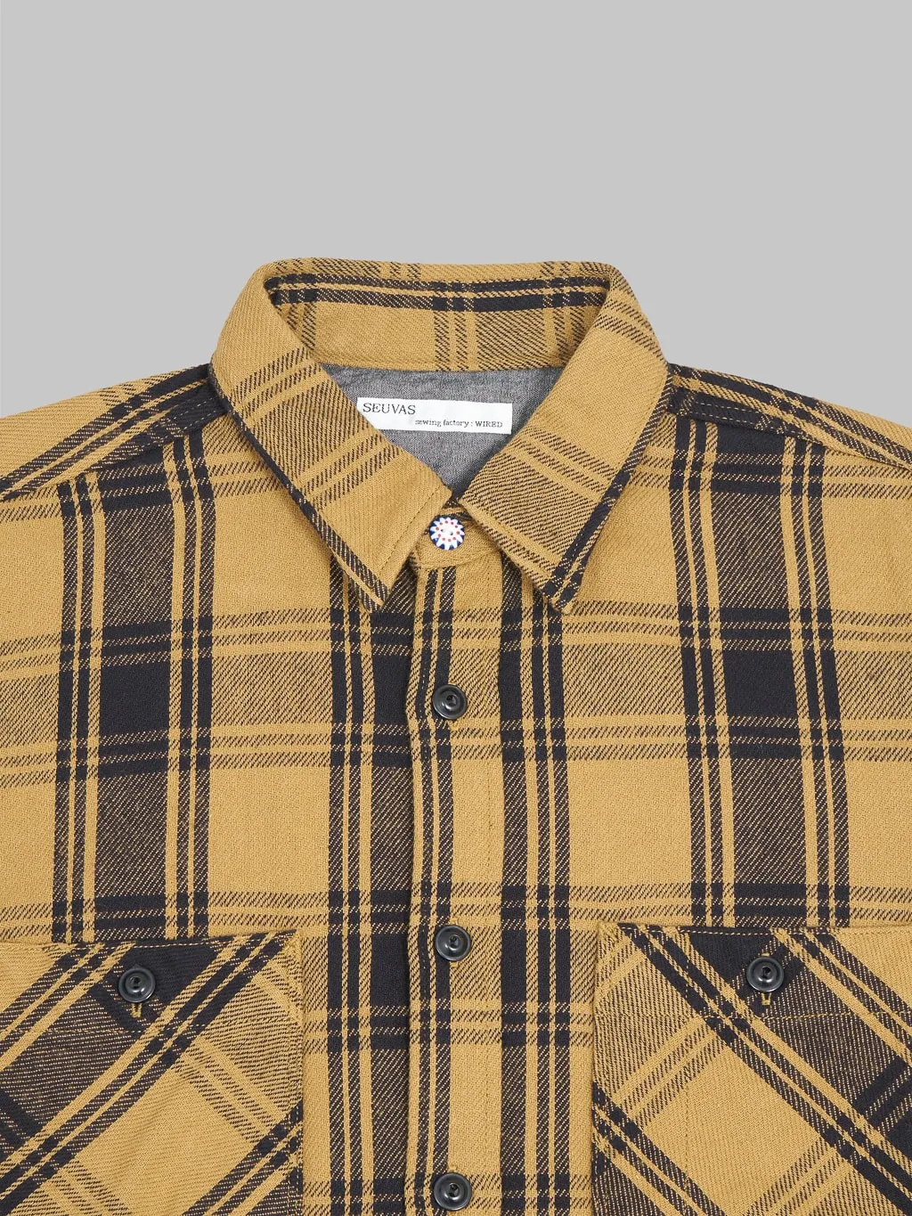 Seuvas Twill Work Flannel Shirt Amakusa Button Mustard