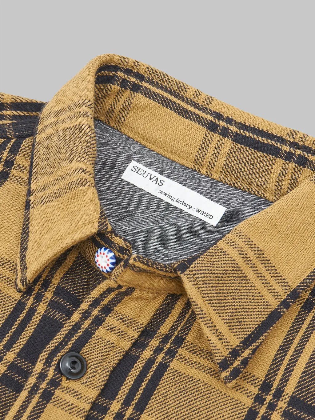 Seuvas Twill Work Flannel Shirt Amakusa Button Mustard