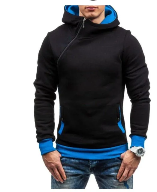 Solid color pullovers with hooded slanted zippers