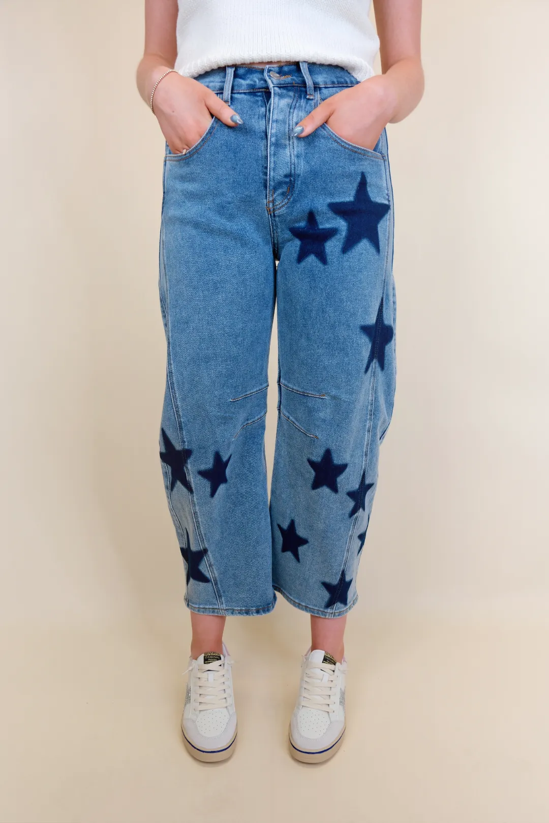 Star Spray Painted Denim Ankle Pants