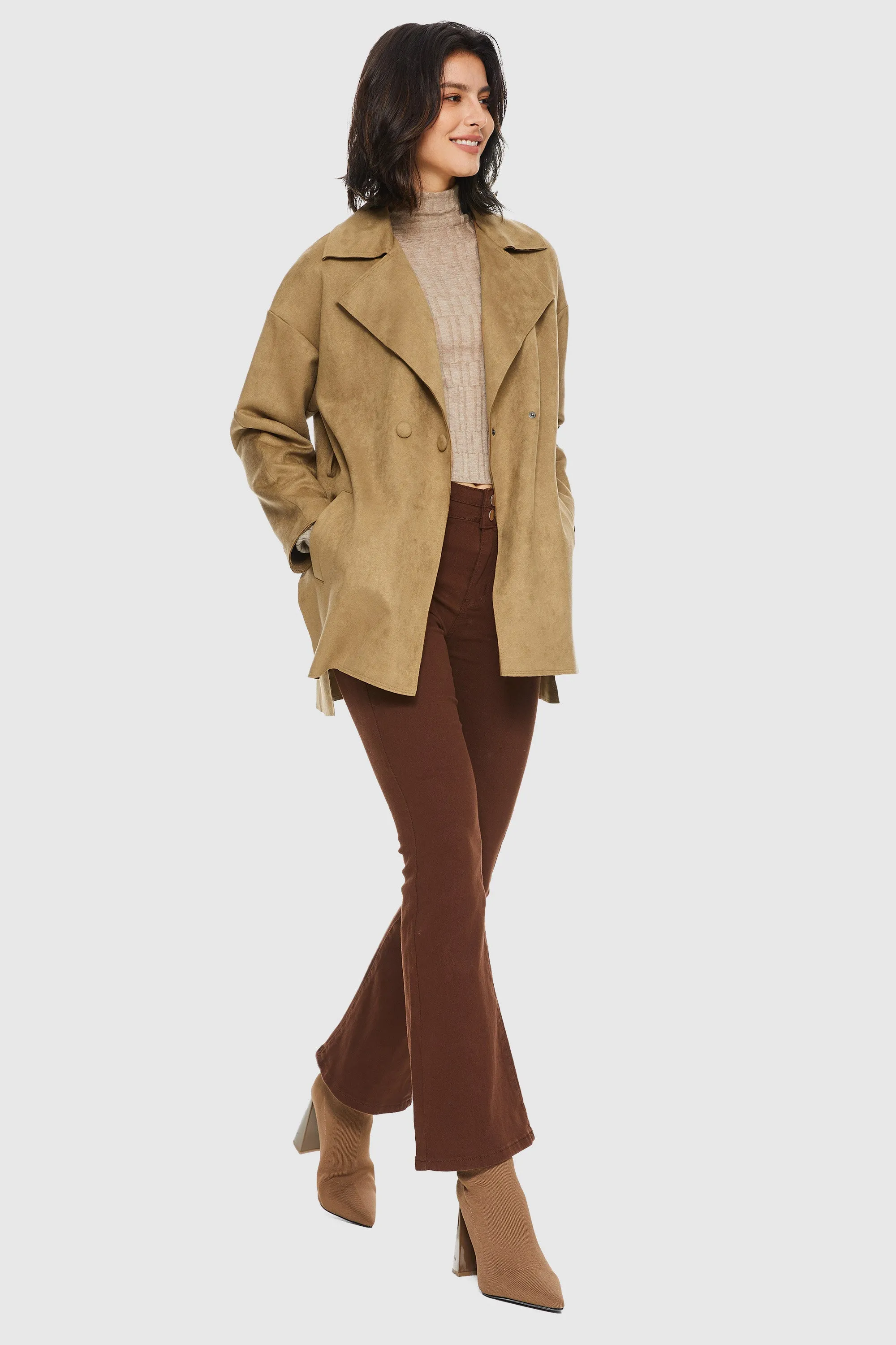 Stylish Faux Suede Lightweight Trench Coat