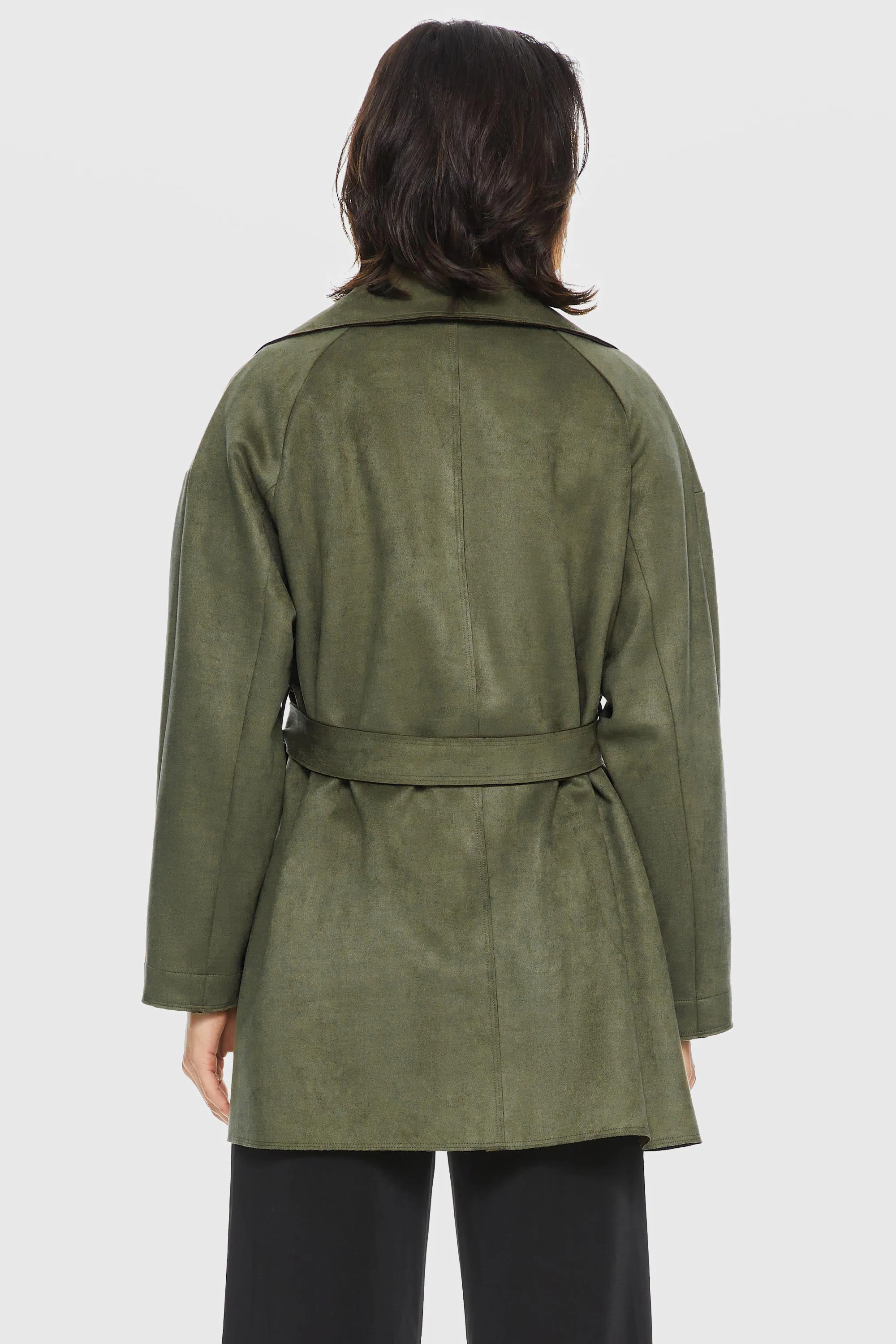 Stylish Faux Suede Lightweight Trench Coat