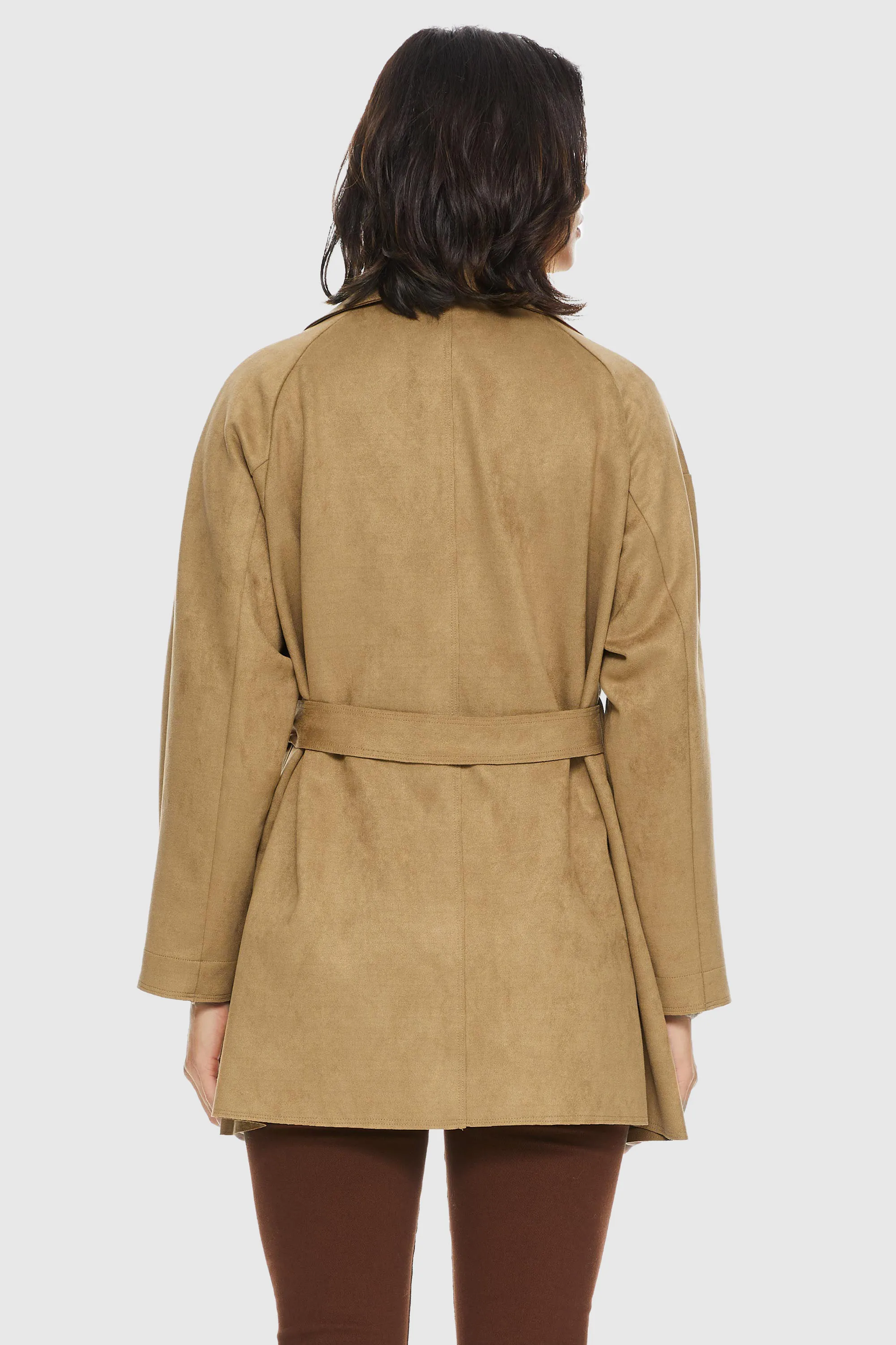 Stylish Faux Suede Lightweight Trench Coat