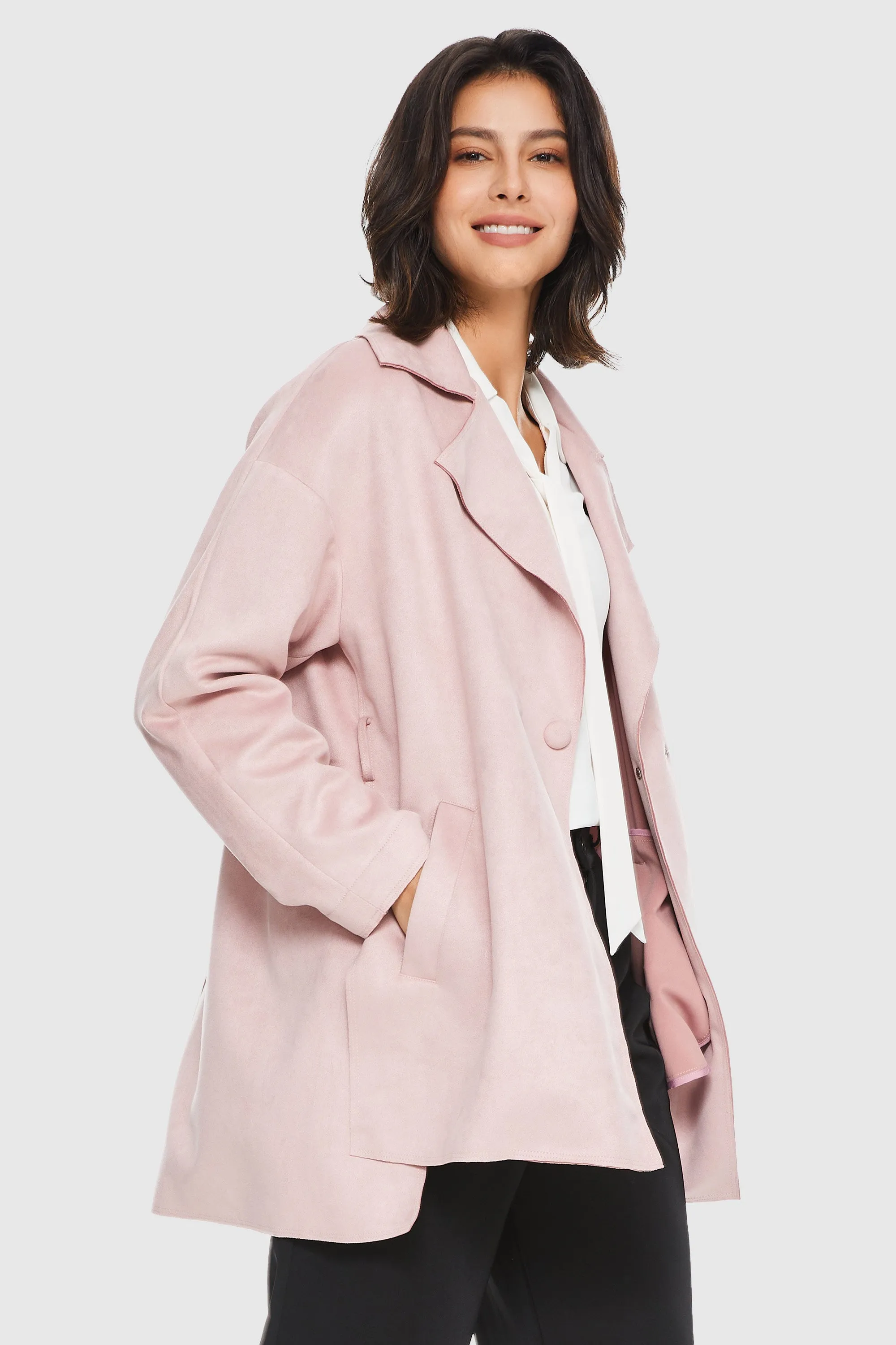 Stylish Faux Suede Lightweight Trench Coat