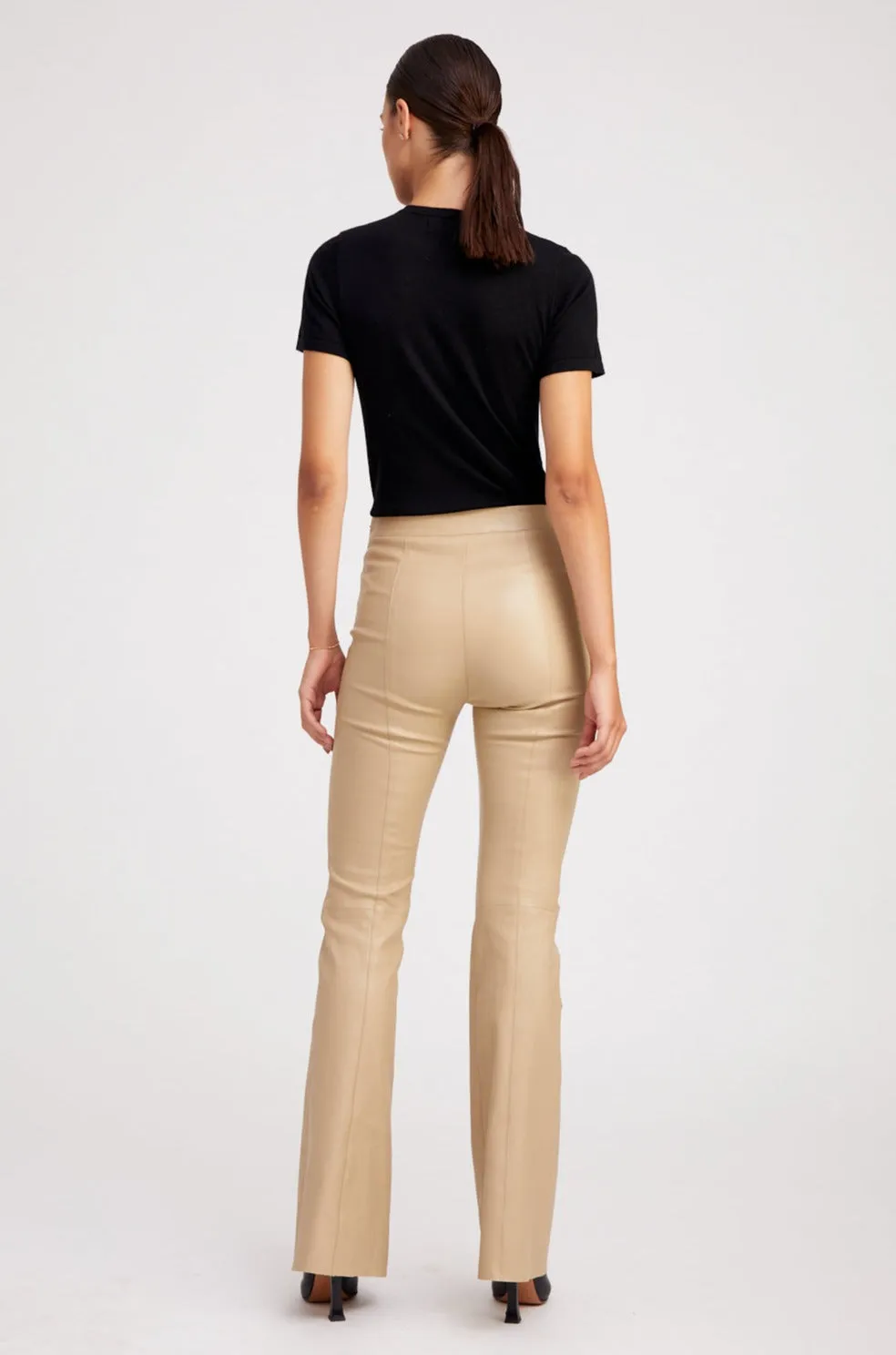 Travertine Leather Patch Pocket Super Flare Pants