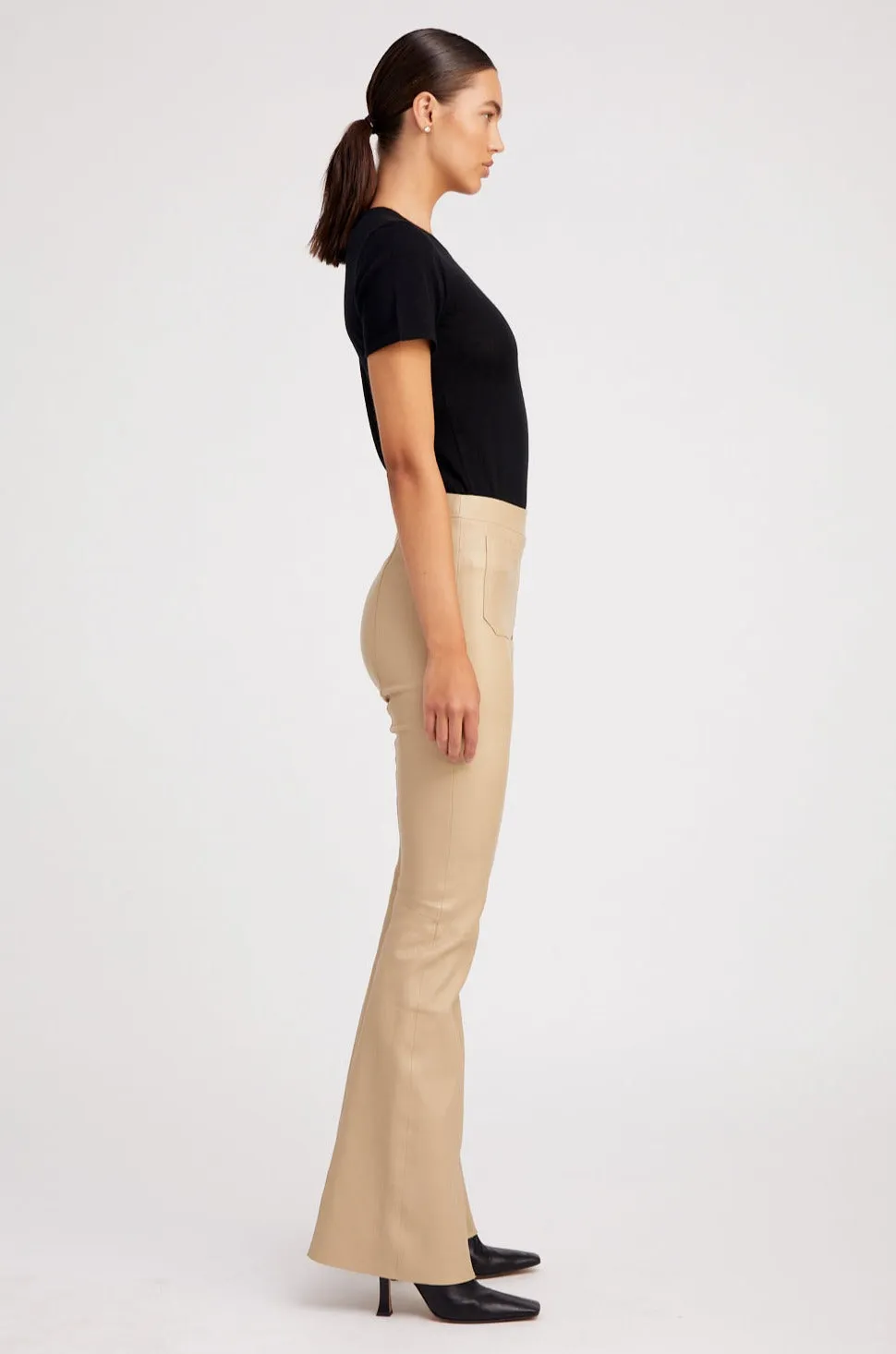 Travertine Leather Patch Pocket Super Flare Pants