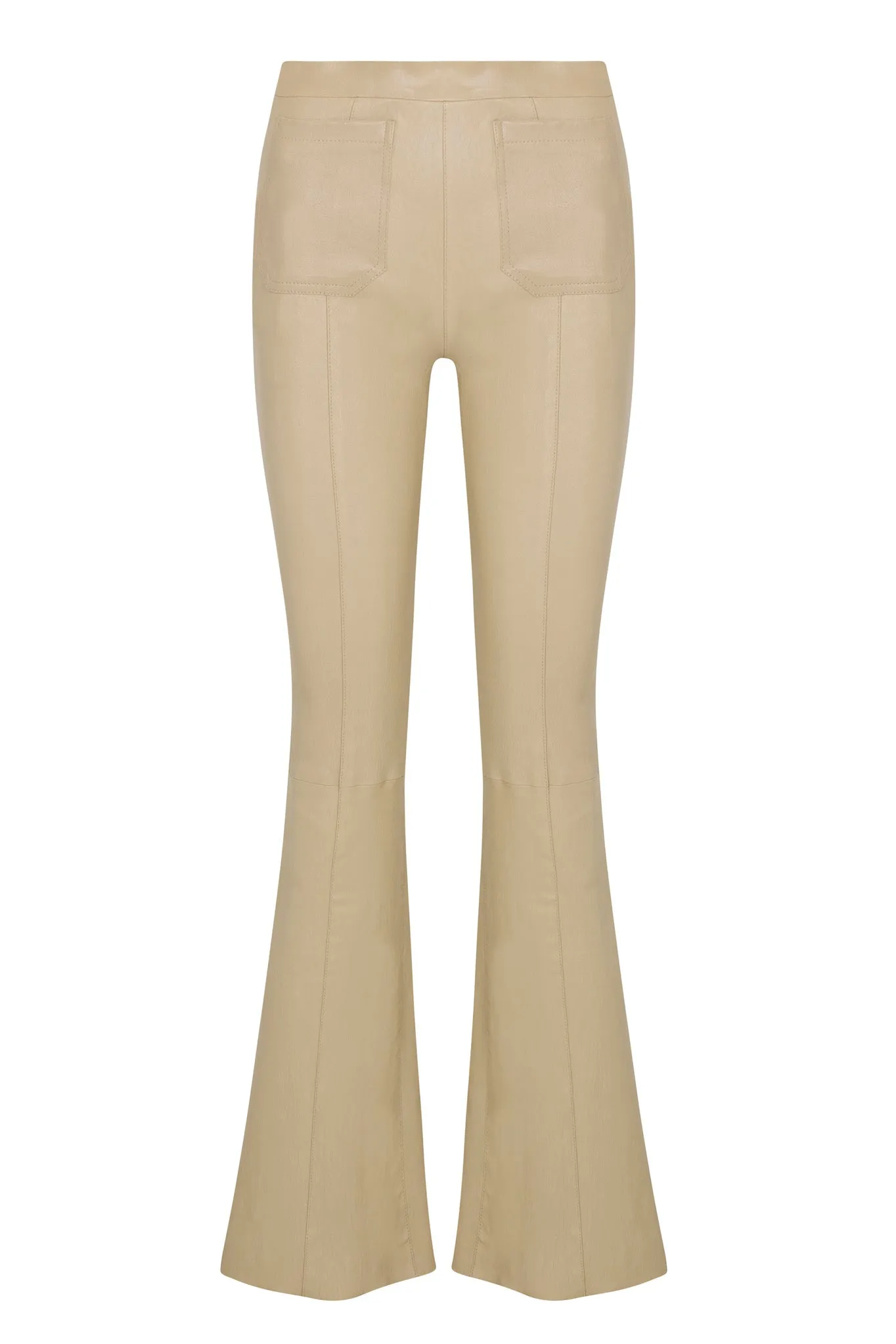 Travertine Leather Patch Pocket Super Flare Pants