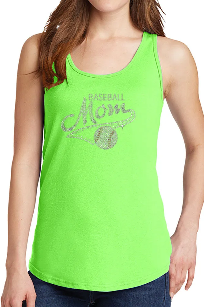 Women's Baseball Mom Rhinestone Core Cotton Tank Tops -XS~4XL