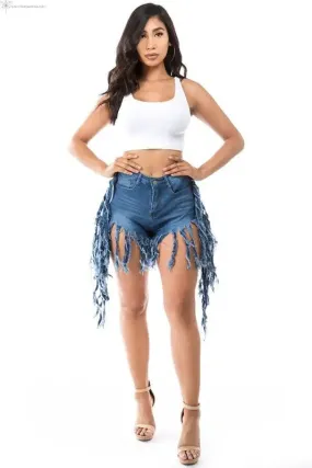 Women's Demin Shorts Fringe Sides