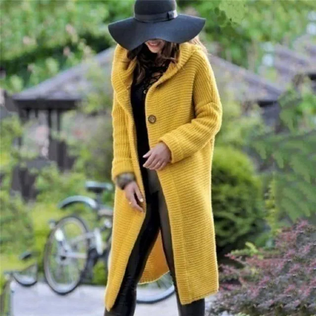 Women's Sweaters Casual Loose Cardigans Single Breasted Puff Hooded Coat