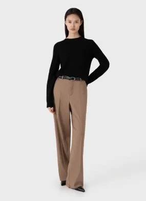 Women's Wool Flannel Trouser in Light Camel